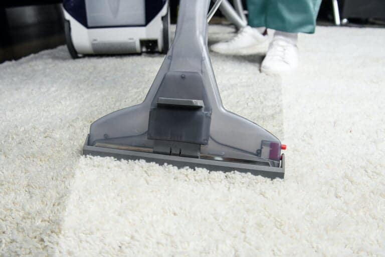cropped shot of person cleaning white carpet with professional vacuum cleaner